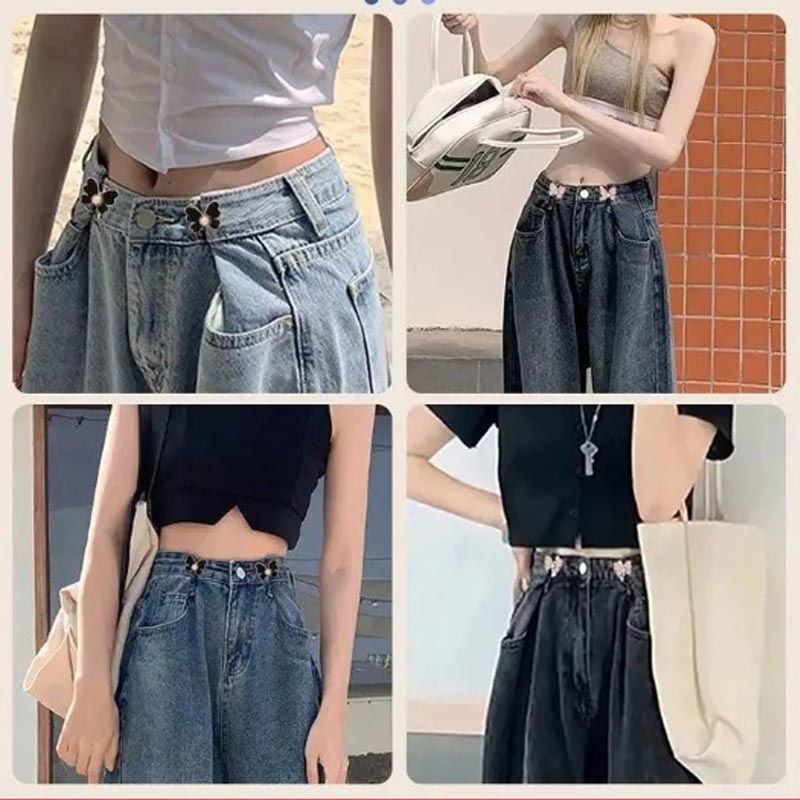 Butterfly Pearl Waist Button Jeans Pin