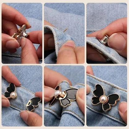 Butterfly Pearl Waist Button Jeans Pin