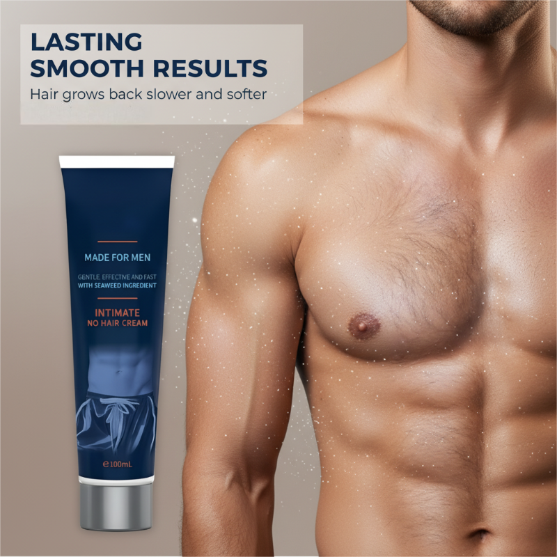 🧴 Krem do Usuwania Włosów dla Mężczyzn 100ml | Szybka Aplikacja | Delikatna Formula | Ekstrakt z Wodorostów | Długotrwała Gładkość!