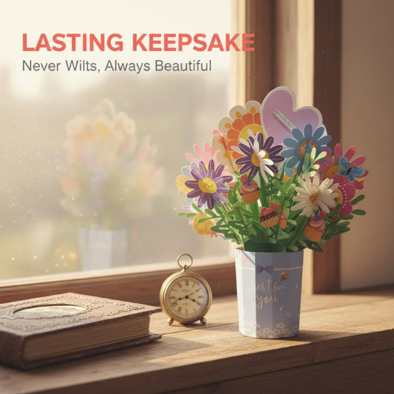 🌹Trójwymiarowa kartka okolicznościowa z bukietem kwiatów✨