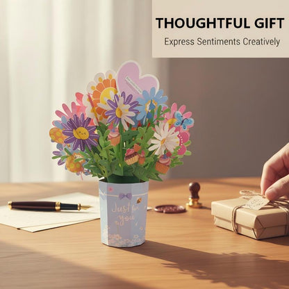 🌹Trójwymiarowa kartka okolicznościowa z bukietem kwiatów✨