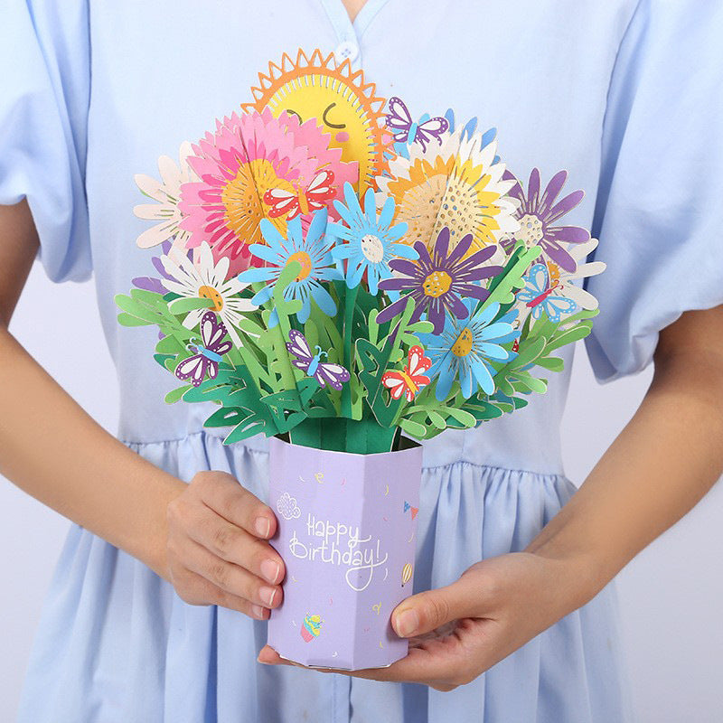 🌹Trójwymiarowa kartka okolicznościowa z bukietem kwiatów✨