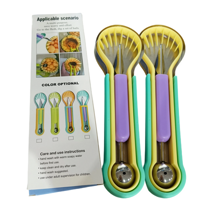 🍉 Zestaw do owoców 3 w 1 — kulka, nóż do rzeźbienia i krajalnica w jednym! ✨