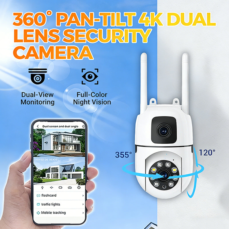 Panoramiczna kamera bezpieczeństwa 4K z podwójnym obiektywem i funkcją obrotu i pochylenia w zakresie 360°