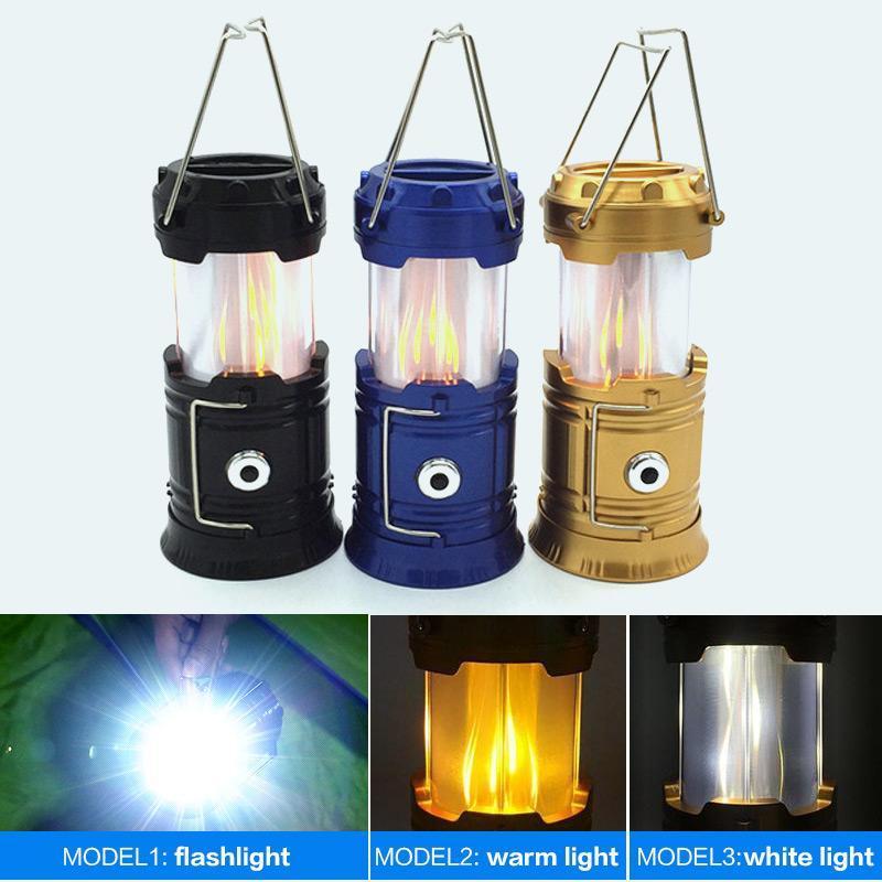 🔥 Lampa kempingowa LED 3 w 1 z realistycznym efektem płomienia i latarką