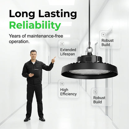 💡 Teraz 50% taniej! Lampa LED typu High Bay (UFO) – 100 W, 160 lm/W, 220 V; do przemysłu, magazynów i dużych obiektów 🏭✨