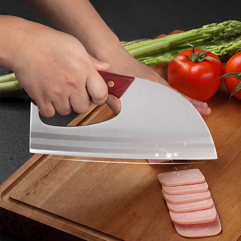 Ergonomiczny nóż kuchenny – konstrukcja z przednim uchwytem, bez wysiłku kroi warzywa i mięso. Przemyślany prezent dla domowych kucharzy. 🍅🔪