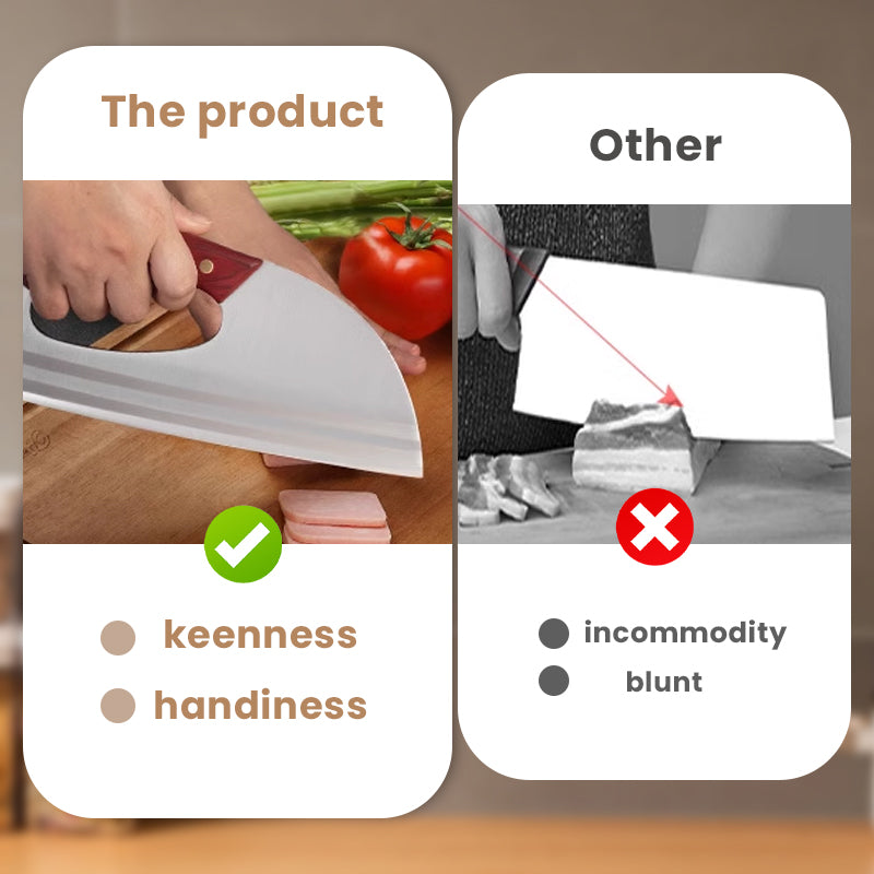 Ergonomiczny nóż kuchenny – konstrukcja z przednim uchwytem, bez wysiłku kroi warzywa i mięso. Przemyślany prezent dla domowych kucharzy. 🍅🔪