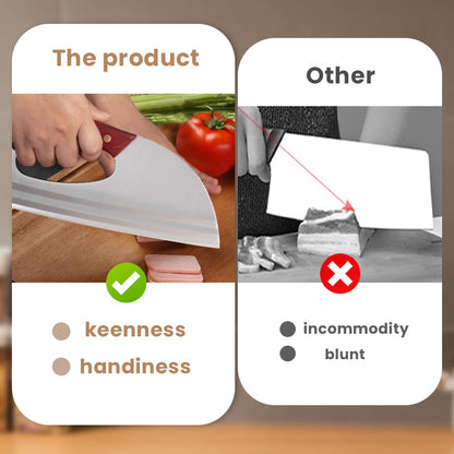 Ergonomiczny nóż kuchenny – konstrukcja z przednim uchwytem, bez wysiłku kroi warzywa i mięso. Przemyślany prezent dla domowych kucharzy. 🍅🔪