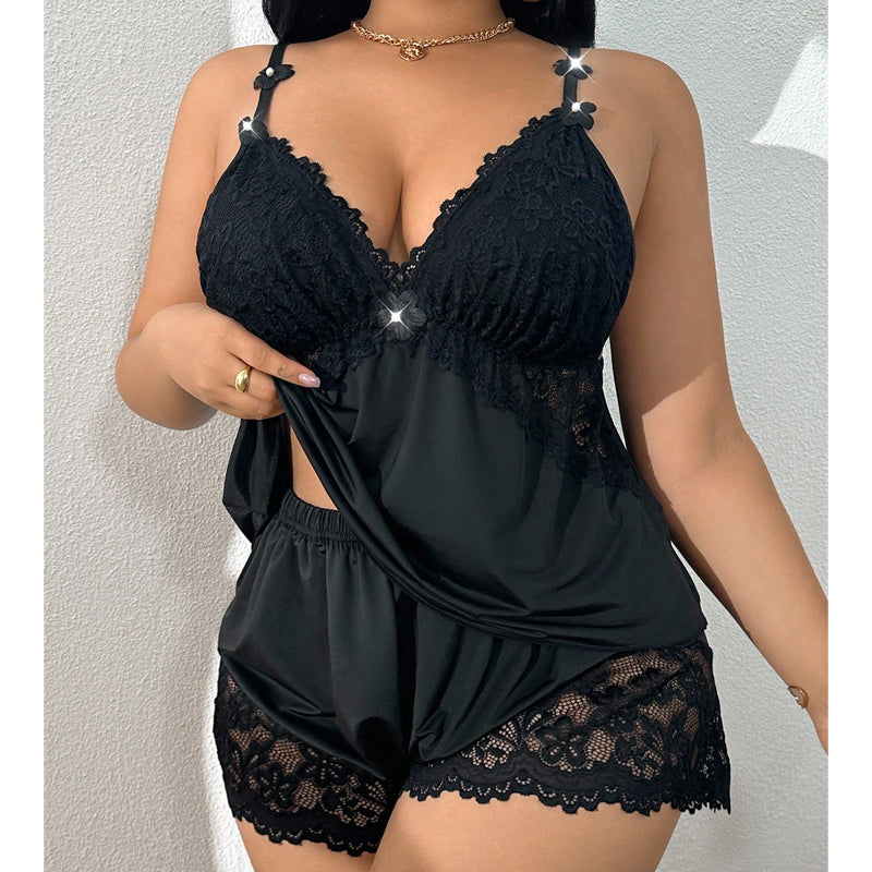 🥳 HIT SPRZEDAŻY 2026 🥳💞 Ponad 50 000 sprzedanych egzemplarzy! 👗🌸 50% zniżki! Komplet piżamowy z koronkową koszulką na ramiączkach i szortami – materiał miękki jak jedwab, regulowane ramiączka i dekolt w kształcie litery V.