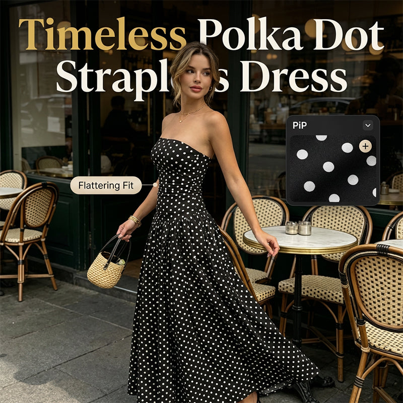 ✨ Sukienka bez ramiączek w kropki – elegancka i wygodna! ✨