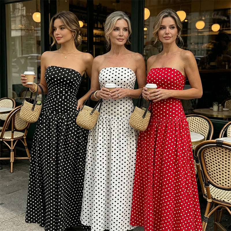 ✨ Sukienka bez ramiączek w kropki – elegancka i wygodna! ✨
