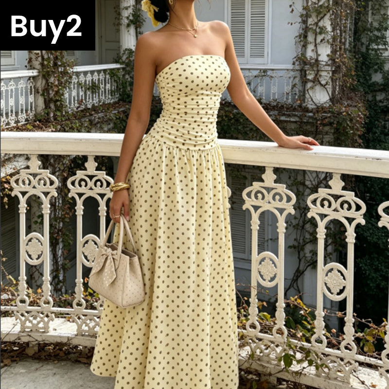 ✨ Sukienka bez ramiączek w kropki – elegancka i wygodna! ✨