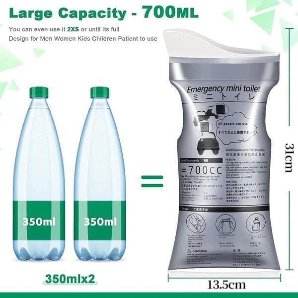🥳HIT 2026🥳 Turystyczne woreczki do oddawania moczu – 700 ml, uniwersalne (dla kobiet i mężczyzn), technologia błyskawicznego żelowania SAP – szczelne i ekologiczne – idealne w podróży, na wędrówki i w sytuacjach awaryjnych! 🛡️💨