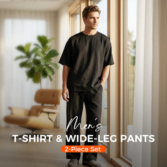 ⭐ 50% ZNIŻKI ⭐ Zestaw dla mężczyzn: koszulka + spodnie z szerokimi nogawkami 👖