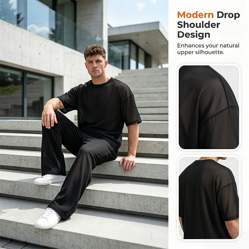 ⭐ 50% ZNIŻKI ⭐ Zestaw dla mężczyzn: koszulka + spodnie z szerokimi nogawkami 👖