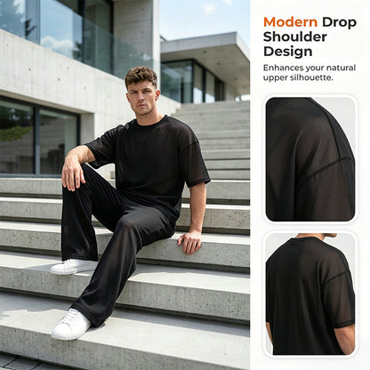 ⭐ 50% ZNIŻKI ⭐ Zestaw dla mężczyzn: koszulka + spodnie z szerokimi nogawkami 👖