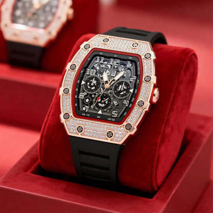 ⌚ Edycja limitowana – 50% zniżki! ✨ Luksusowy męski zegarek w kształcie tonneau z ozdobami z kryształków