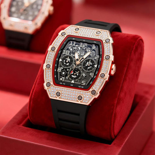 ⌚ Edycja limitowana – 50% zniżki! ✨ Luksusowy męski zegarek w kształcie tonneau z ozdobami z kryształków