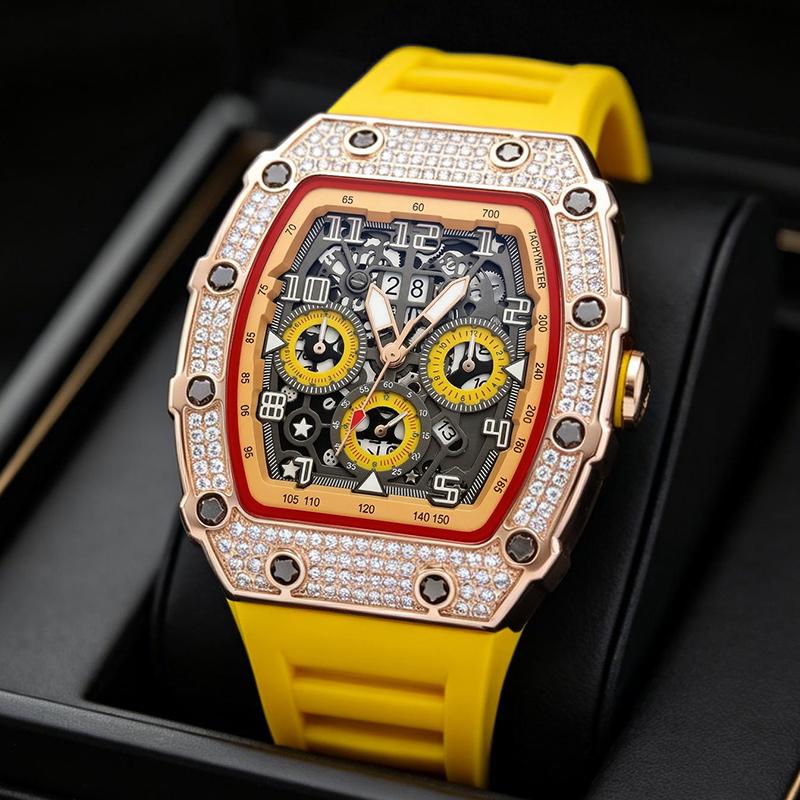 ⌚ Edycja limitowana – 50% zniżki! ✨ Luksusowy męski zegarek w kształcie tonneau z ozdobami z kryształków