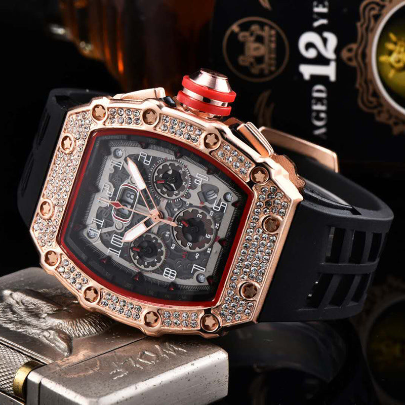 ⌚ Edycja limitowana – 50% zniżki! ✨ Luksusowy męski zegarek w kształcie tonneau z ozdobami z kryształków