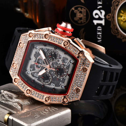 ⌚ Edycja limitowana – 50% zniżki! ✨ Luksusowy męski zegarek w kształcie tonneau z ozdobami z kryształków
