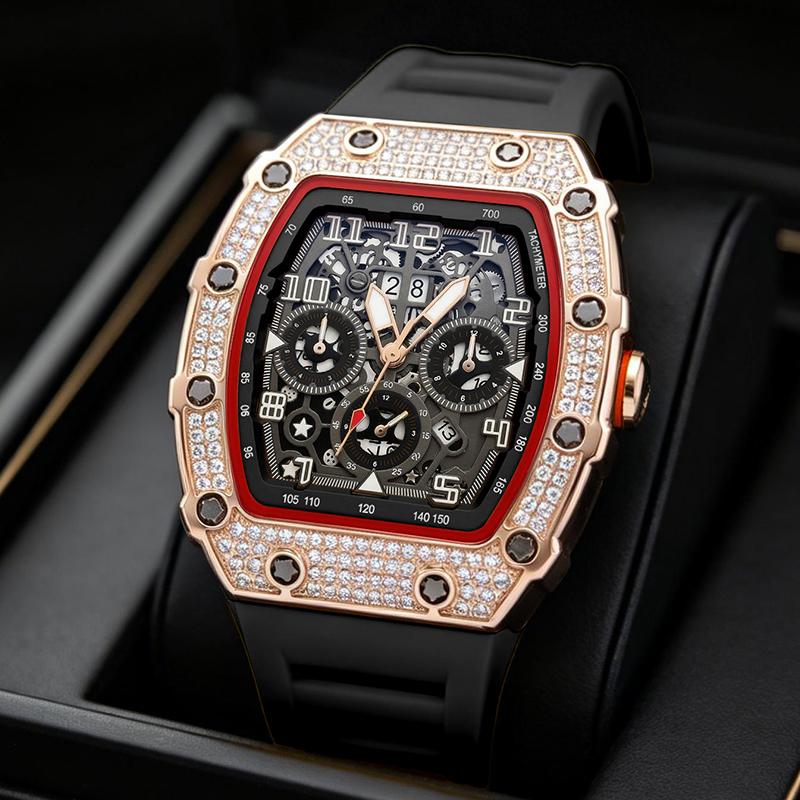 ⌚ Edycja limitowana – 50% zniżki! ✨ Luksusowy męski zegarek w kształcie tonneau z ozdobami z kryształków