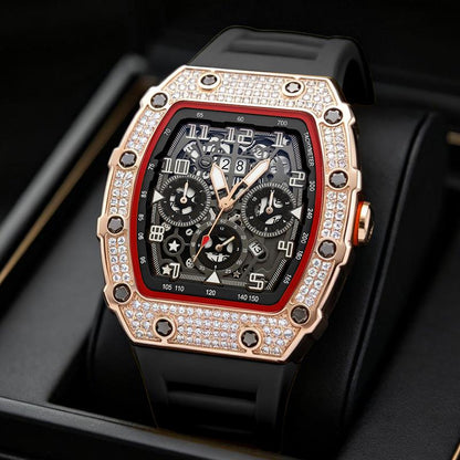 ⌚ Edycja limitowana – 50% zniżki! ✨ Luksusowy męski zegarek w kształcie tonneau z ozdobami z kryształków