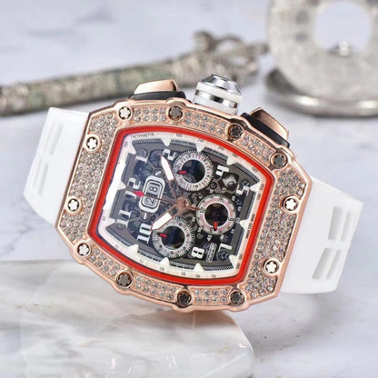⌚ Edycja limitowana – 50% zniżki! ✨ Luksusowy męski zegarek w kształcie tonneau z ozdobami z kryształków