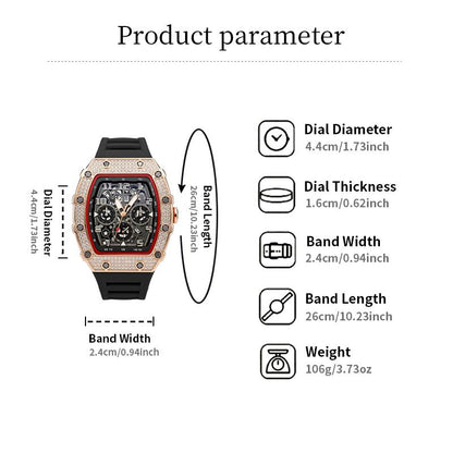 ⌚ Edycja limitowana – 50% zniżki! ✨ Luksusowy męski zegarek w kształcie tonneau z ozdobami z kryształków