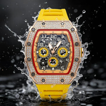 ⌚ Edycja limitowana – 50% zniżki! ✨ Luksusowy męski zegarek w kształcie tonneau z ozdobami z kryształków
