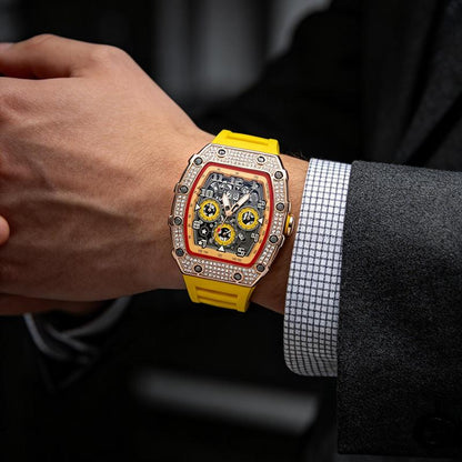 ⌚ Edycja limitowana – 50% zniżki! ✨ Luksusowy męski zegarek w kształcie tonneau z ozdobami z kryształków