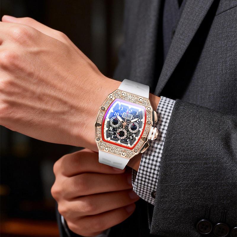 ⌚ Edycja limitowana – 50% zniżki! ✨ Luksusowy męski zegarek w kształcie tonneau z ozdobami z kryształków