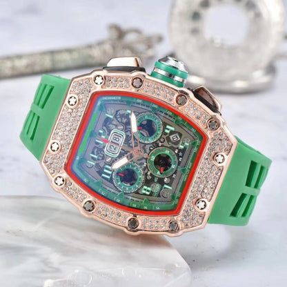 ⌚ Edycja limitowana – 50% zniżki! ✨ Luksusowy męski zegarek w kształcie tonneau z ozdobami z kryształków