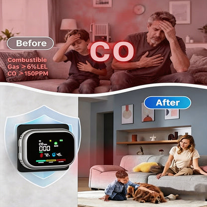 ❄️ Letnia świeżość – 50% ZNIŻKI! 🏠 Alarm wielogazowy z wyświetlaczem LCD – czujnik CO, gazu i dymu z pomiarem temperatury, wilgotności i zapasowym zasilaniem bateryjnym