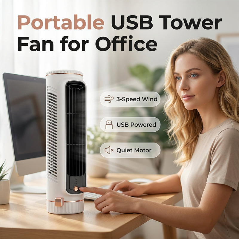 ✨ Przenośny wentylator wieżowy USB – Chłodzenie dla biura i domu! ✨