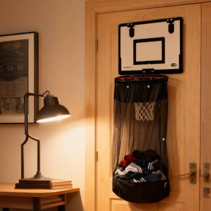 🎉 Kosz na pranie do koszykówki montowany na drzwiach | Kreatywna gra z punktacją, duża czarna siatka, tablica z akrylu i drewna, montaż bez wiercenia 🚪🏀
