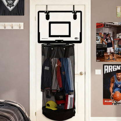 🎉 Kosz na pranie do koszykówki montowany na drzwiach | Kreatywna gra z punktacją, duża czarna siatka, tablica z akrylu i drewna, montaż bez wiercenia 🚪🏀
