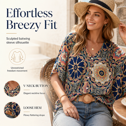 🔥Wyprzedaż na ostatni dzień – 60% taniej!!💝Damska bluzka w stylu boho z dekoltem w serek i wzorem – luźna koszula na lato