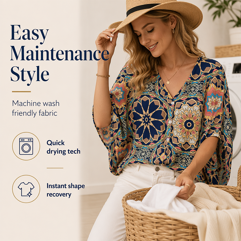 🔥Wyprzedaż na ostatni dzień – 60% taniej!!💝Damska bluzka w stylu boho z dekoltem w serek i wzorem – luźna koszula na lato
