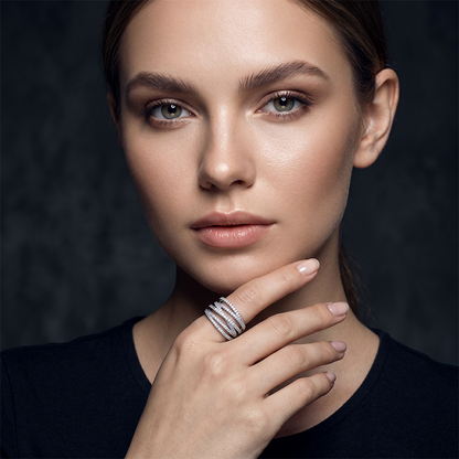 📢📢 50% taniej!! 💍 Regulowany pierścionek z cyrkoniami i motywem krzyża — lśniące wykończenie typu pavé i elegancki design z wieloma obrączkami ✨