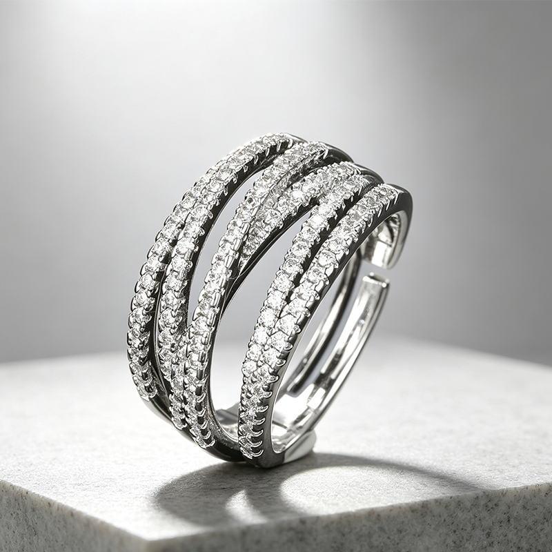 📢📢 50% taniej!! 💍 Regulowany pierścionek z cyrkoniami i motywem krzyża — lśniące wykończenie typu pavé i elegancki design z wieloma obrączkami ✨