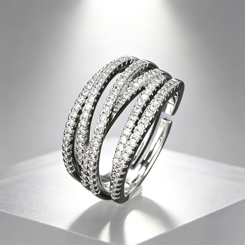 📢📢 50% taniej!! 💍 Regulowany pierścionek z cyrkoniami i motywem krzyża — lśniące wykończenie typu pavé i elegancki design z wieloma obrączkami ✨