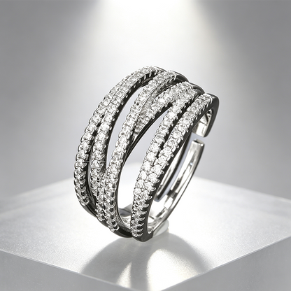 📢📢 50% taniej!! 💍 Regulowany pierścionek z cyrkoniami i motywem krzyża — lśniące wykończenie typu pavé i elegancki design z wieloma obrączkami ✨