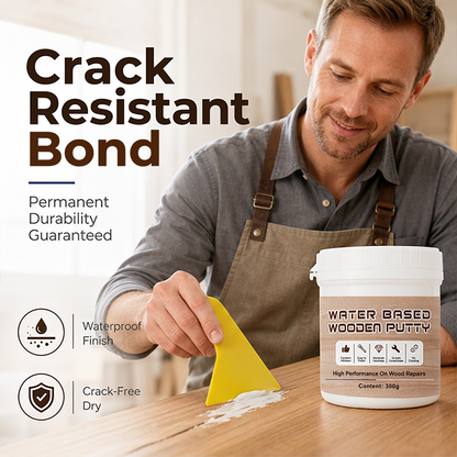 🔥50% RABATT NU! Vattenbaserad träspackel 300g – vit fyllningspasta för skåp, golv, dörrar och möbler – tränyanser & sprickresistent 🛠️✨