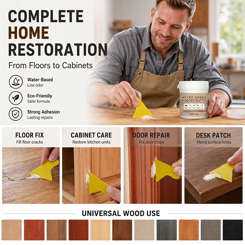 🔥50% RABATT NU! Vattenbaserad träspackel 300g – vit fyllningspasta för skåp, golv, dörrar och möbler – tränyanser & sprickresistent 🛠️✨