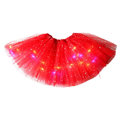 🎁Świecąca spódniczka tutu z cekinami i diodami LED – tiulowa spódniczka księżniczki z motywem gwiazdek dla dziewczynek i dorosłych