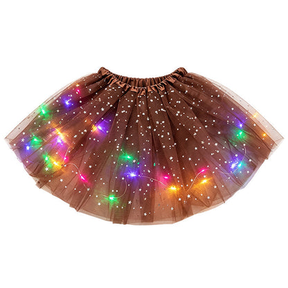 🎁Świecąca spódniczka tutu z cekinami i diodami LED – tiulowa spódniczka księżniczki z motywem gwiazdek dla dziewczynek i dorosłych