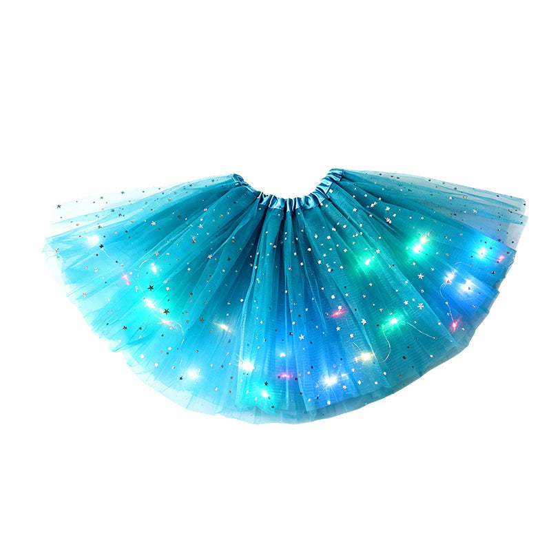 🎁Świecąca spódniczka tutu z cekinami i diodami LED – tiulowa spódniczka księżniczki z motywem gwiazdek dla dziewczynek i dorosłych
