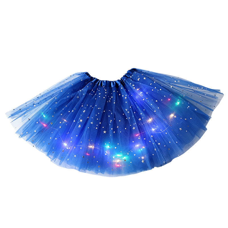 🎁Świecąca spódniczka tutu z cekinami i diodami LED – tiulowa spódniczka księżniczki z motywem gwiazdek dla dziewczynek i dorosłych